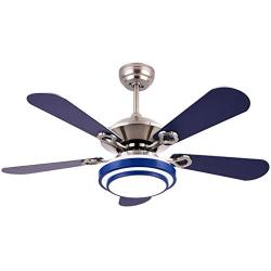 52 Inch Modern Blue Ceiling Fan Light Kit,Contemporary Indoor Chandelier with Fan,5 Stainless Steel Reversible Blades, LED Light 3 Colors,Quite Motor,for Decorate Dining Room Bedroom