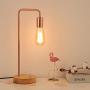 HAITRAL Modern Table Lamps, Industrial Bedside Lamps Set of 2 with Wooden Base, Metal Modern Bedside Lamp for Bedroom, Girls Room, Kids Room, Office - Rose Gold (Bulb Not Include)