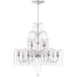 Crystal Rain Chrome Large Chandelier 33'' Wide LED Canopy Clear Crystal 12-Light Fixture Dining Room House Foyer Kitchen Island Entryway Bedroom Living Room - Vienna Full Spectrum