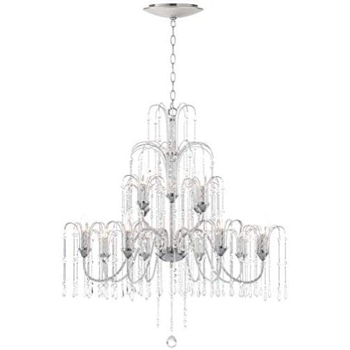 Crystal Rain Chrome Large Chandelier 33'' Wide LED Canopy Clear Crystal 12-Light Fixture Dining Room House Foyer Kitchen Island Entryway Bedroom Living Room - Vienna Full Spectrum