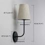 Pathson Vintage Wall Sconce, 1-Light Wall Light with Linen Fabric Lamp Shade, Industrial Wall Mounted Fixture for Bedroom Living Room, Dark Black Finish 2-Pack (Black)