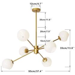 BOKT Mid Century Modern Chandelier 6 Lights Magic Bean Molecular Chandelier Globe Chandeliers Light Fixture for Living Room Restaurant Kitchen Island E26 Base (Gold, 6 Lights)