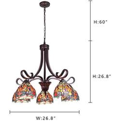 Capulina Tiffany Dining Room Light 5-Light Dragonfly Design Stained Glass Chandeliers Hanging Light Mission Design Tiffany Dining Table Lights Vintage Style Chandelier Kitchen Lighting 7'' Lampshade…