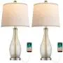 Oneach USB Table Lamps Set of 2 for Living Room 24.5'' Modern Nightstand Lamp with Fabric Shade Glass Bedside Lamp for Bedroom Kids Room Girls Room Office Glass Silver Oneach USB Table Lamps Set of 2 for Living Room 24.5'' Modern Nightstand Lamp with Fabric Shade Glass Bedside Lamp for Bedroom Kids Room Girls Room Office Glass Silver