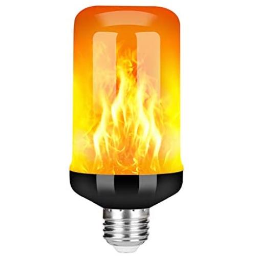 Y- STOP LED Flame Effect Fire Light Bulb - Upgraded 4 Modes Flickering Fire Halloween Decorations Lights - E26 Base Flame Bulb with Upside Down Effect (Black-1 Pack)