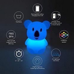 Big Size Night Lights Kid, Bedside lamp, Bedroom Light, LED Lights, Baby Nursery lamp, Break Resistant, Eye Caring, Adjustable Brightness & Color and Time setting, Touch + Remote Control - Large Koala