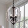 Farmhouse French Country 5-Light Globe Wooden Chandelier, Chic Cottage Wood Pendant Light for Dining Room, Living Room, Foyer, Hall, Entry, Restaurant - Distressed White