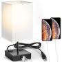 UL Approval Touch Control Table Lamp with USB and AC Outlet, SUPERDANNY 3-Way Dimmable Bedside Nightstand Lamp Modern Light, Desk Reading Lamp for Bedroom, Living Room, White, Set of 1