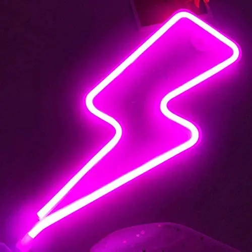 Lightning Bolt Neon Sign for Wall Decor,USB or Battery Decor LED Signs,Neon Lights for Bedroom,Light Up Signs Decorative Neon Light Sign for Home,Christmas,Party,Kids Living Room(Pink)