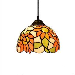 LITFAD Elegant Tiffany Style Pendant Light with Oversize Sunflower Pattern One-Light LED Ceiling Hanging Light Pendant Lamp for Kitchen Island Dining Room Restaurant - C