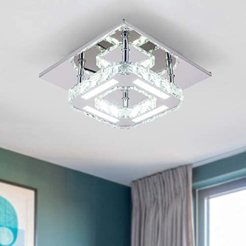 Modern Crystal Chandelier Not Dimmable Flush Mount Ceiling Light Color Temperature Adjustable LED K9 Crystal 8K Stainless Steel Ceiling Lamp, 120lm/w CRI>80 3000K/4000K/6000K, Chrome, by Kai