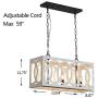 Wood and Metal Chandelier Rectangle 3-Light Adjustable Height Ceiling Pendant Light Dining Room Lighting Fixtures Hanging，Living Room Light ,Kitchen Chandelier UL Listed