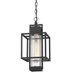 Osimir Outdoor Pendant Light Fixture, 1 Light Exterior Hanging Lantern Porch Light, 14'' Outside Lighting for House in Black Finish with Bubble Glass Lamp Shade 2375/1HL