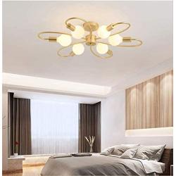 CROSSIO Modern Sputnik Chandelier, Gold Creative Spiral Globe Glass Branches Ceiling Light, Dimmable Mid Century Flush Mount Lighting Fixtures for Bedroom Dining Room (6 Lights Curved Ceiling Light)