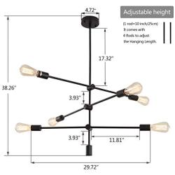 Luupyia Sputnik Chandelier Lighting, 6 Lights Adjustable Modern Pendant Lighting Vintage Sputnik Light Fixture, Dining Room Lighting Fixtures Hanging, Black