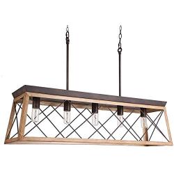 Industrial Five-Light Farmhouse Linear Pendant Light Hanging Ceiling Fixture Light Adjustable Height Chandeliers for Kitchen, Dining Room