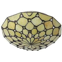 LITFAD Tiffany Style LED Ceiling Lamp Beige Pattern 12 Inch Semi Flush Mount Ceiling Light Pendant Lighting for Dining Room Bedroom Hotel Corridor - 12'' (30 cm)