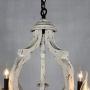 DOCHEER Vintage Rustic Metal Wooden Chandelier Distressed White Farmhouse 5- Lights Wooden Chandeliers Pendant Lighting Fixtures for Dining Room, Bedroom, Living Room, Bathrooms Lighting