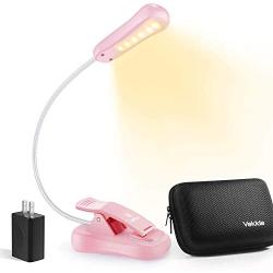 Vekkia Book Light Set with Charger, Clip on Reading Light in Bed with 3 Brightness, Up to 60 Hrs, Rechargeable, Eye-Care Warm LED for Read Before Bed.（Pink, Travel Case)