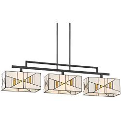 Oswell Black Large Linear Island Pendant Chandelier 42 1/2'' Wide Mission Tiffany Style Art Glass 3-Light Fixture for Kitchen Island Dining Room - Robert Louis Tiffany