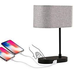 Miceshu Table Lamps for Bedroom with USB Port (Dual), Living Room with Touch Control 3-Way Dimmable, Linen Fabric Lampshade Bedside Lamp for Living Room Eye-Sight Protection (Grey)