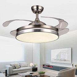 Southerns Lighting 42 inch Modern Simple Invisible Ceiling Fan with 3 Changing LED Lights and Remote Control 4 Reversible Blade Retractable Ceiling Fan with Chandelier Light for Dining Room Living Room Indoor Bedroom Ceiling Fans with Lights (Chrome-06)