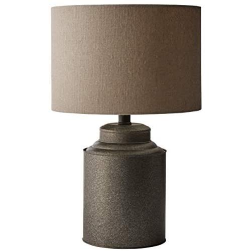 Amazon Brand – Stone & Beam Rustic Farmhouse Jug Living Room Table Lamp With LED Light Bulb and Drum Shade - 12.5 x 20 Inches, Pewter