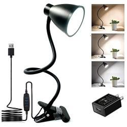 BOHON Clamp Lamp Reading Light 3 Color Modes 10 Brightness Dimmer Bedside Lamp 10W 38 LED Desk Lamp with Auto Off Timer 360° Flexible Gooseneck Clip on Light for Bed, AC Adapter Include