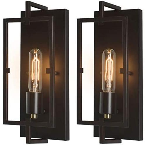 Wall Sconce,Rustic Vintage Bronze Wall Vanity Light Fixture with Glass Shade,Hardwired Wall Lamp for Living Room,Bedroom,Hallway,Kitchen,E26 Base,2 Pack