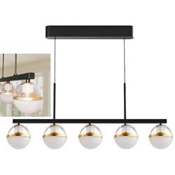 Joyxeon 5-Light Kitchen Island Lighting Farmhouse Dining Room Lighting Fixtures Hanging, Integrated LED Kitchen Bar Linear Chandeliers Industrial Pool Table Light, 3000K Warm White - Black & Gold