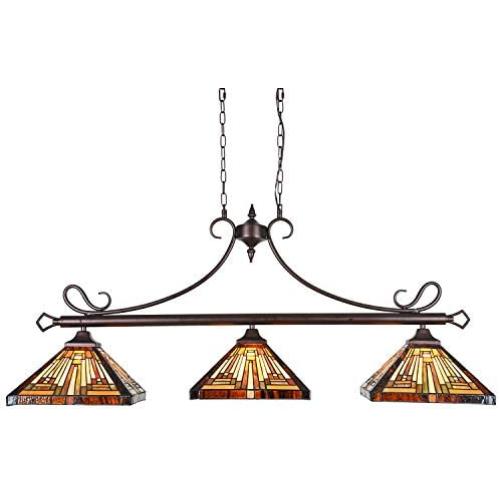 Capulina Tiffany Pool Table Lights 3-Light Dining Room Light Stained Glass Mission Design Chandelier Hanging Light 12'' Lampshade Tiffany Dining Table Lights Vintage Style Chandelier