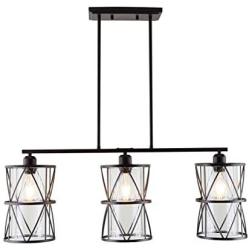 SHENGQINGTOP 33 Inches Industrial Kitchen Island Lights with Clear Glass, 3-Light Dining Room Lighting Fixtures Hanging, New Transitional Multi Pendant Lighting, Matte Black Finish