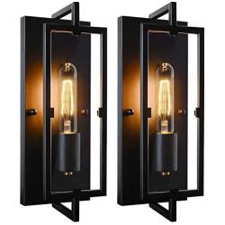 Set of 2 Industrial Wall Sconces Black Rustic Indoor Wall Lanterns with Glass Shade Vintage Bronze Wall Light Fixture with E26 Base Decor for Bedroom Living Room Hallway, Bulbs Included