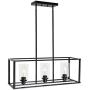 VINLUZ 3 Light Kitchen Island Pendant Lighting Black Contemporary Industrial Linear Chandelier with Clear Glass Shade for Dining Room Kitchen Island Living Room