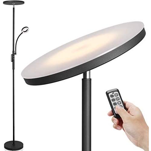 Led Floor Lamp - Soarz Torchiere Floor Lamp with Adjustable Reading Lamp,2000lumens Main Light and 400lumens Side Reading Light for Living Room, Bedroom, Office, Working with Remote Control