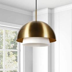 Modern Brass and White Frosted Glass Pendant Light for Kitchen, Dining Room, Living Room, Foyer