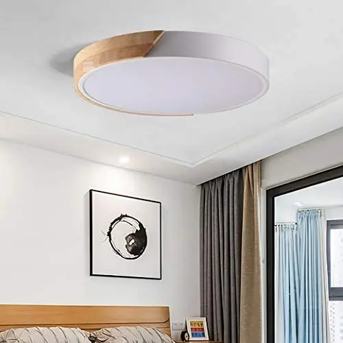 Jiuzhuo Modern Minimalist LED Drum Shaped Wood & Metal & Acrylic 1-Light Flush Mount Ceiling Light Fixture (Medium, White) Jiuzhuo Modern Minimalist LED Drum Shaped Wood & Metal & Acrylic 1-Light Flush Mount Ceiling Light Fixture (Medium, White)