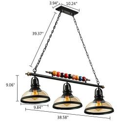 Industrial Vintage Chandelier-LITFAD 3 Lights Island Light Edison Metal Pendant Lamp Fixture with Glass Shade Special Billiard Ball Decoration in Black Finish,UL Listed