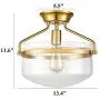 Modern Mid-Century Gold Clear Glass Ceiling Lights Brass 14'' Wide Semi Flush Mount Ceiling Lighting Fixture for Bedroom Kitchen Hallway Bathroom