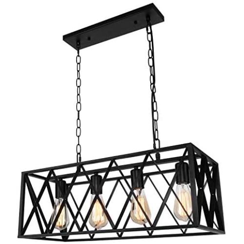 Farmhouse Kitchen Island Light Fixtures Industrial Vintage 4 Light Chandeliers Kitchen Island Pendant Lighting for Dining Room Living Room (Rectangle - 4 Light)