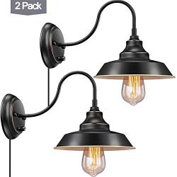 Elibbren Bathroom Vanity Wall Light Fixture, Farmhouse Gooseneck Plug in Wall Sconce, Industrial Barn Wall Light with 5.9FT Plug in Cord for Bedroom Nightstand, Bathroom Vanity, 2 Pack