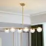 Jaycomey 6-Lights Pendant Lighting,Mid Century Modern Gold Chandelier,Glass Globe Lampshades DNA Hanging Chandelier Light Fixture for Dining Room,G9 Bulbs Included,Natural Light 4000K
