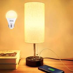 USB Bedside Table Lamp, Comzler Modern Nightstand Lamp with USB Port to Recharge Your Devices,LED Bulb Included,Fabric Shade,Ambient Light Bedside Desk Lamp for Bedroom