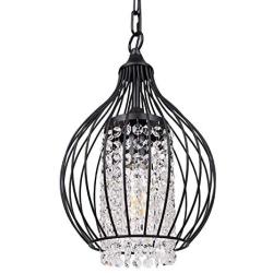 GAZE Modern Sparkling Crystal Chandelier Lighting Black Moroccan Wire Cage Light Fixture Adjustable Island Pendant Light for Living & Dining Room Entryway (Bulb Not Included)(1 Pack)