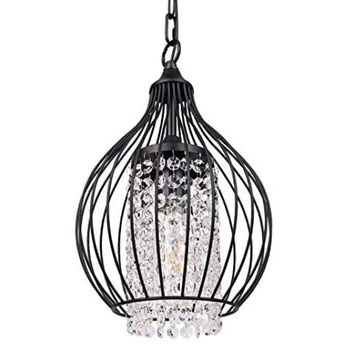 GAZE Modern Sparkling Crystal Chandelier Lighting Black Moroccan Wire Cage Light Fixture Adjustable Island Pendant Light for Living & Dining Room Entryway (Bulb Not Included)(1 Pack) GAZE Modern Sparkling Crystal Chandelier Lighting Black Moroccan Wire Cage Light Fixture Adjustable Island Pendant Light for Living & Dining Room Entryway (Bulb Not Included)(1 Pack)