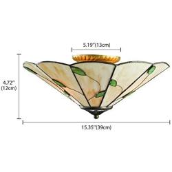 RUNNUP Tiffany Style Flush Mount Ceiling Light Minimalist Green Leaf Decoration Stained Glass Ceiling Light for Living Room,Corridor,Bedroom,Restaurant 15inch