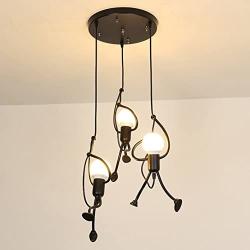SOUTHPO Pendant Lighting Black Modern Creative Little People Mini Adjustable Hanging Lights for Bedroom Decor Iron Cartoon Doll Chandeliers for Dining Rooms 3×E26 Baking Paint Finish (M)