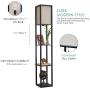 Kira Home Toro 63'' Modern Wood Floor Lamp with Shelves & Honey Beige Shade, 23W Energy Efficient CFL Bulb (100W Equivalent), Black Finish