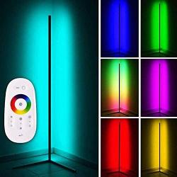 LED Smart Floor Lamp with Remote Control, RGB Color Temperatures and Brightness Dimmable Corner Lights Reading Light, for Living Room Bedroom Color Changing Light Column Floor Lamp,2 Black app