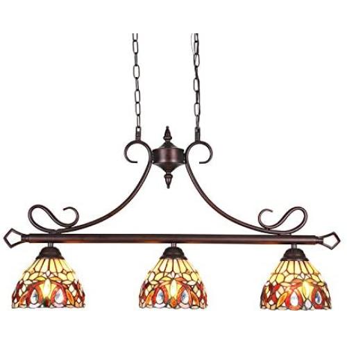 Capulina Tiffany Pool Table Lights 3-Light Dining Room Light Stained Glass Chandelier Hanging Light Victorian Dining Table Lights Vintage Style Chandelier